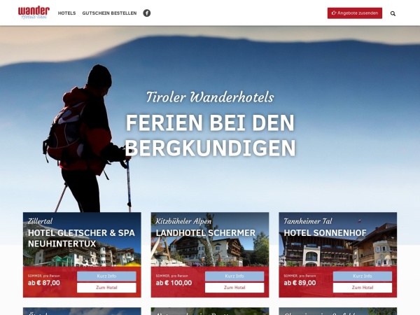 wanderhotels.at website capture d`écran Wanderhotels Tirol: Ferien & Wanderurlaub in Österreichs Alpen | WanderHotels in Tirol