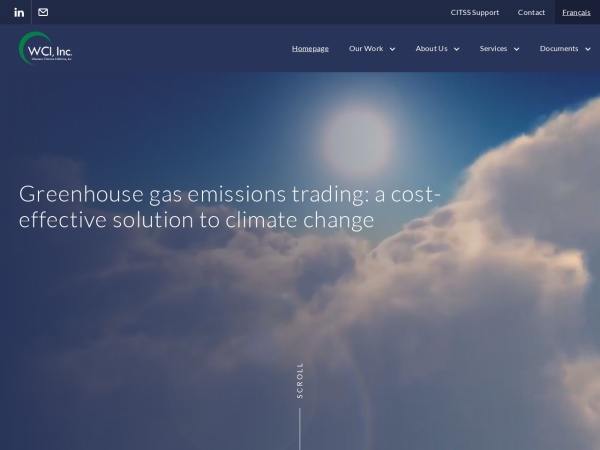wci-inc.org website screenshot Greenhouse gas emissions trading: a cost-effective solution to climate change | WCI, Inc..