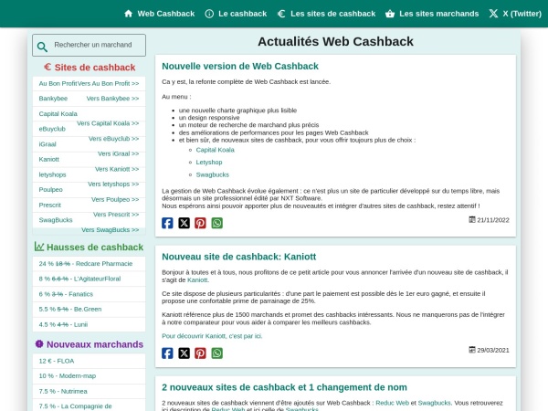 web-cashback.fr website screenshot Web Cashback - Comparateur de cashback