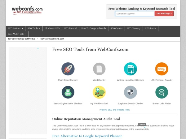 webconfs.com website Скриншот SEO Tools - Search Engine Optimization Tools