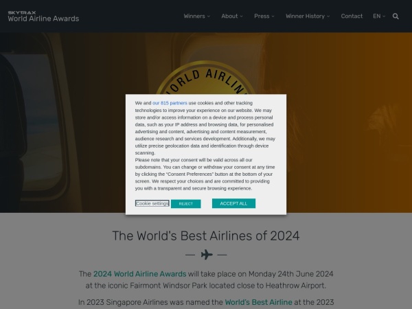 worldairlineawards.com website Bildschirmfoto World Airline Awards | SKYTRAX