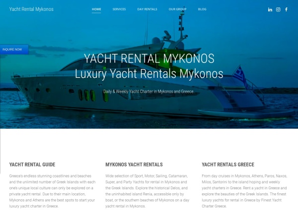yachtrentalmykonos.com website screenshot Yacht Rental Mykonos, luxury yacht rentals Mykonos, Greece