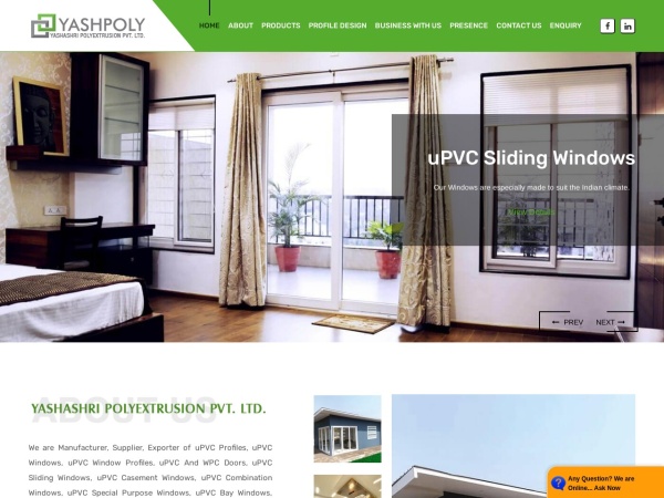 yashpolyprofiles.com website captura de pantalla uPVC Profiles, uPVC Windows, Doors, Sliding Windows, Manufacturer