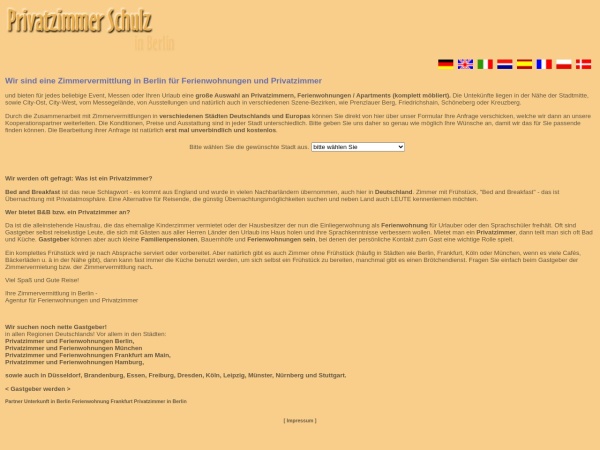 zimmer-im-web.de website screenshot Zimmervermittlung Berlin Ferienwohnungen und Privatzimmer auch in anderen Städten in Deutschlan
