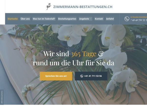 zimmermann-bestattungen.ch website screenshot Kompetente Bestattungsberatung in Zug - Zimmermann Bestattungen