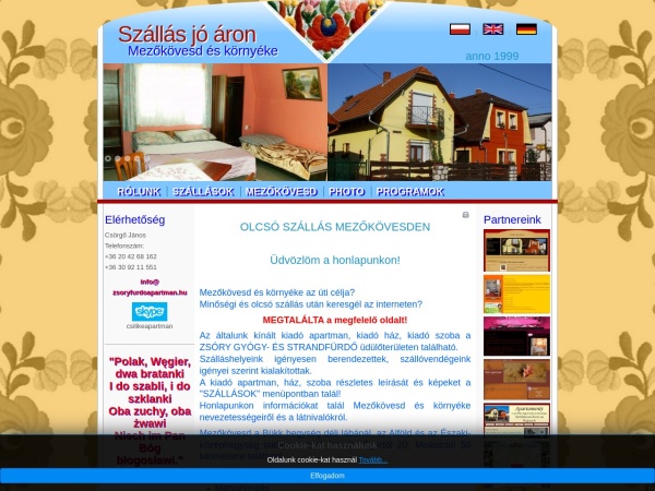 zsoryfurdoapartman.hu website immagine dello schermo Zsóry Fürdő Apartman - Olcsó szállás Mezőkövesden - Rólunk