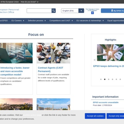 Screenshot of epso.europa.eu