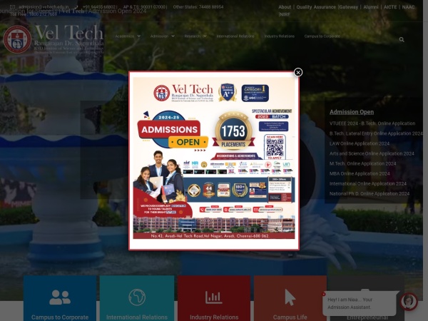 Screenshot of www.veltech.edu.in
