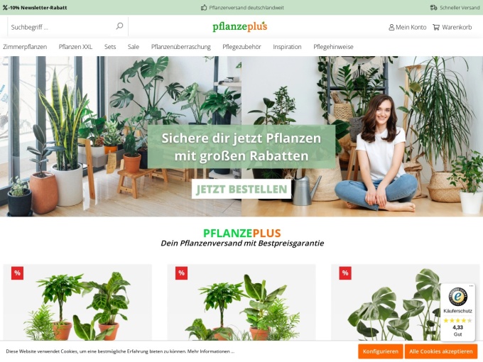 Screenshot des Onlineshops von pflanzeplus