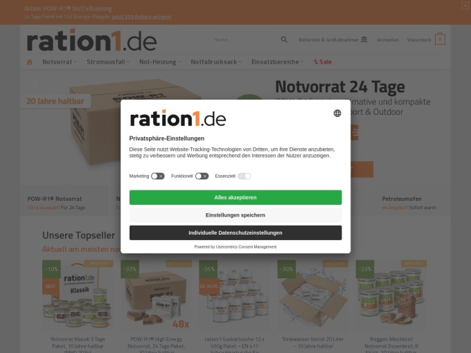 Screenshot des Onlineshops von ration1