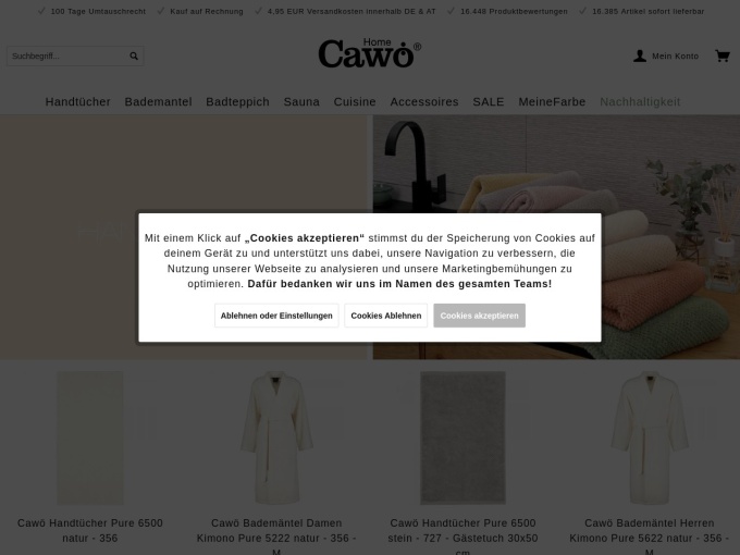 Screenshot des Onlineshops von Cawö