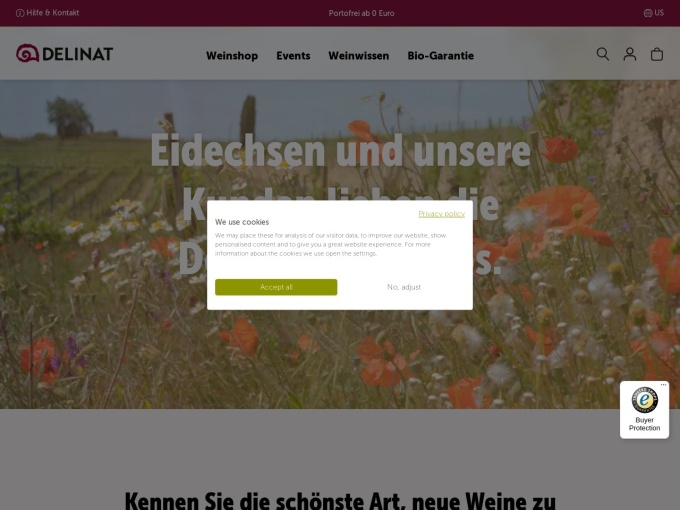 Screenshot des Onlineshops von DELINAT