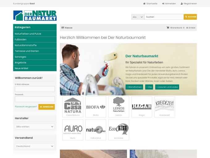 Screenshot des Onlineshops von Der Naturbaumarkt