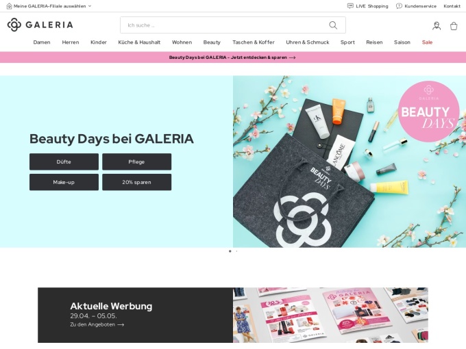 Screenshot des Onlineshops von GALERIA
