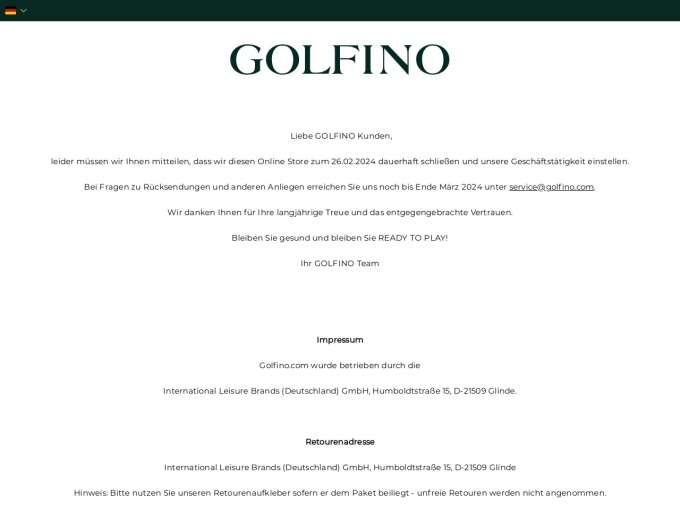 Screenshot des Onlineshops von GOLFINO