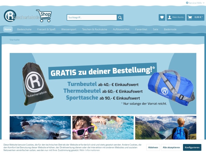 Screenshot des Onlineshops von Rutscherlebnis-Shop